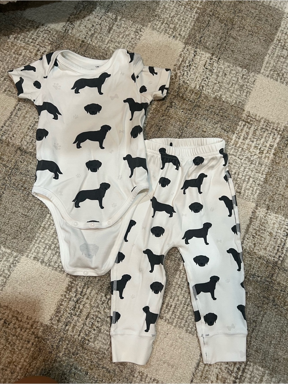 Baby Onesie & Pants Set with Black Lab Dog Print